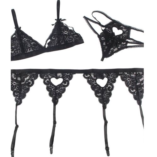Conjunto preto de 3 peças com cinta‑liga | Subblime