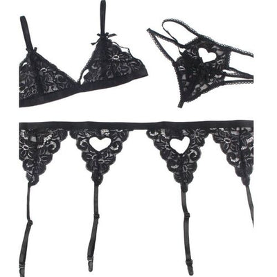 Conjunto preto de 3 peças com cinta‑liga | Subblime