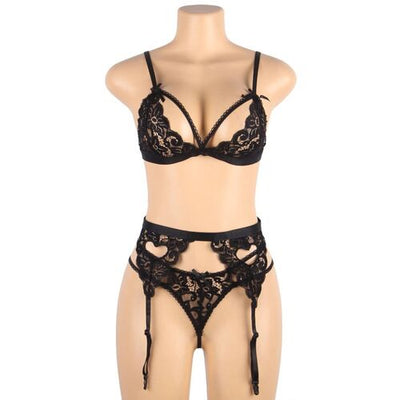 Conjunto preto de 3 peças com cinta‑liga | Subblime