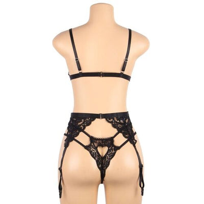 Conjunto preto de 3 peças com cinta‑liga | Subblime