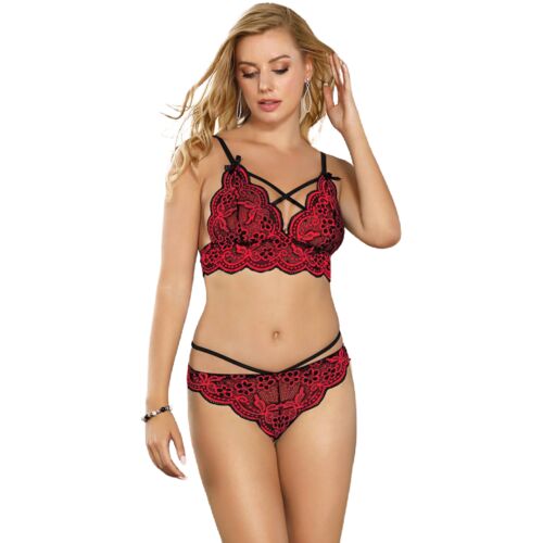 Conjunto de top e cuecas em renda vermelho | Subblime