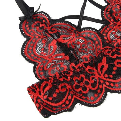 Conjunto de top e cuecas em renda vermelho | Subblime