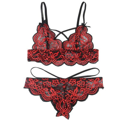 Conjunto de top e cuecas em renda vermelho | Subblime