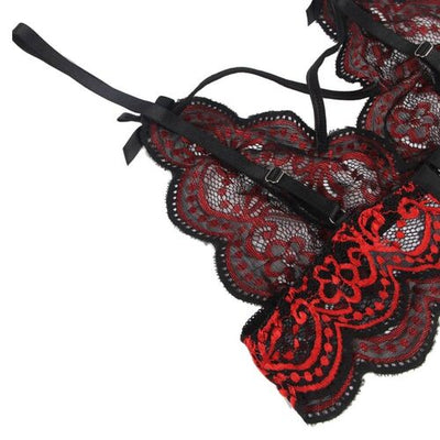 Conjunto de top e cuecas em renda vermelho | Subblime