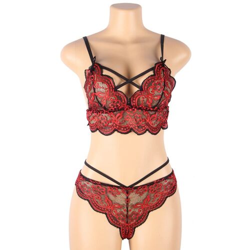 Conjunto de top e cuecas em renda vermelho | Subblime
