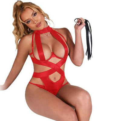 Halter sexy com arnês vermelho | Subblime