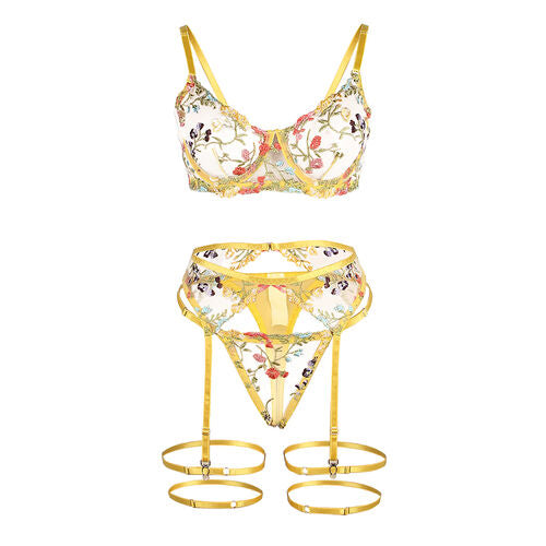 Conjunto amarelo floral com cinto‑liga | Subblime