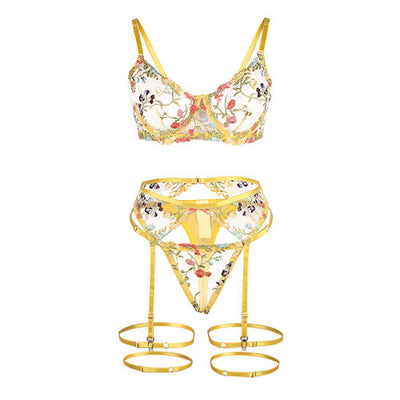 Conjunto amarelo floral com cinto‑liga | Subblime
