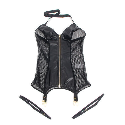 Vestido sexy de malha e couro preto | Subblime