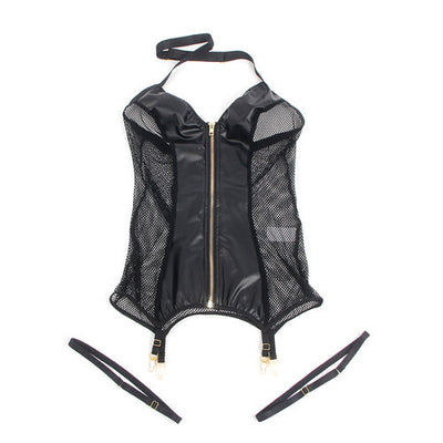 Vestido sexy de malha e couro preto | Subblime