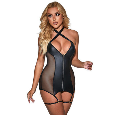 Vestido sexy de malha e couro preto | Subblime