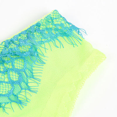 Conjunto de sutiã com renda e ligas verde e azul | Subblime