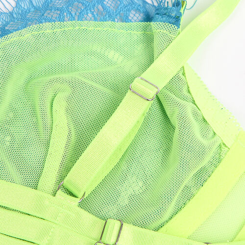 Conjunto de sutiã com renda e ligas verde e azul | Subblime