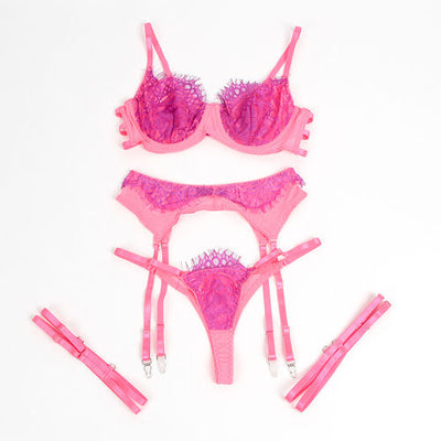 Conjunto rosa e roxo com renda | Subblime