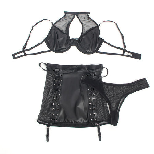 Conjunto de sutiã e saia de couro preto | Subblime