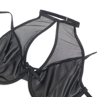 Conjunto de sutiã e saia de couro preto | Subblime