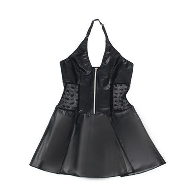 Vestido de couro preto com renda | Subblime